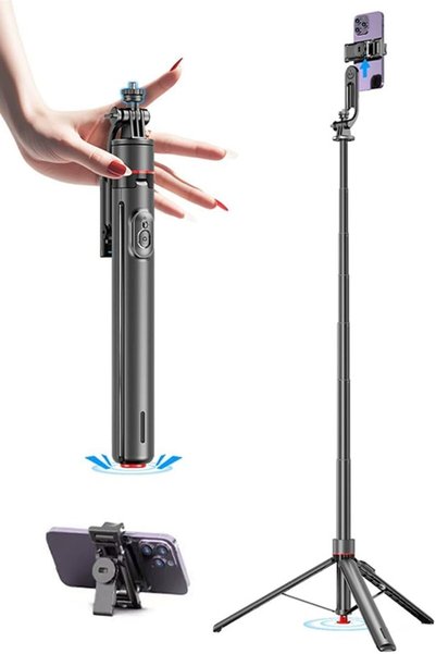 Generic 1.76M Phone Tripod Selfie Stick Auto-Open Tripod Stand with Wireless ...