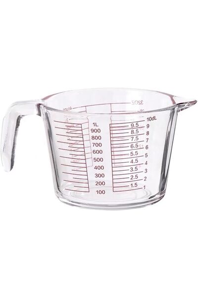 Generic Glass Measuring Jug, 1L Capacity, 1000ml Clear with Red Markings, Mul...