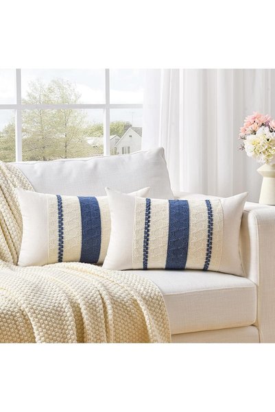 Generic Farmhouse Striped Knit Throw Pillow Covers, Neutral Textured Woven Bo...