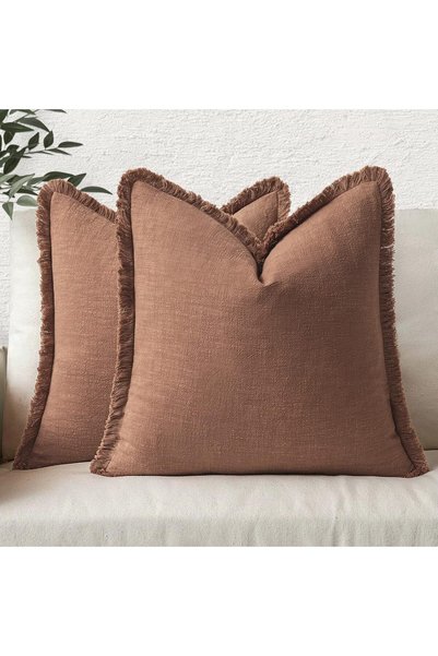Choice 45x45cm 1Pcs Rust Decorative Linen Fringe Throw Pillow Cover Boho Farm...