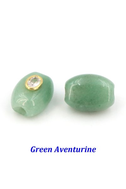 Choice 1 pc Green Aventurine Natural Stone Big Hole Flat Bucket Bead with Zir...