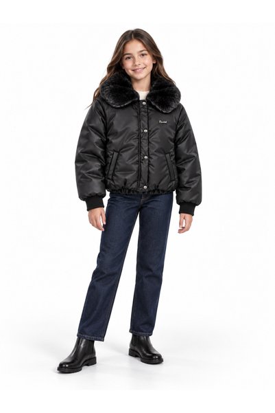Escabel Girls' Fur-Trimmed Coat, Ages 9–14, Black