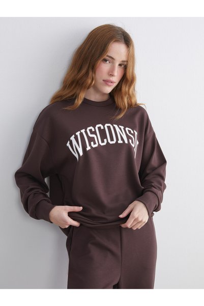 LC Waikiki Alita City Farkıyla Xside Brown Oval Collar Printed Oversize Women...