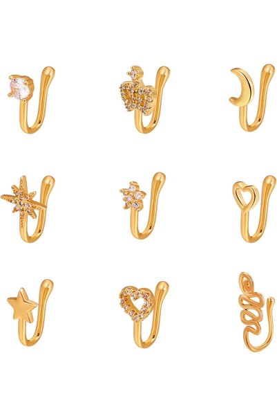 Generic 9pcs Nose Ring Set, Non-Piercing U-shaped Clip, Copper Inlaid Zircon ...