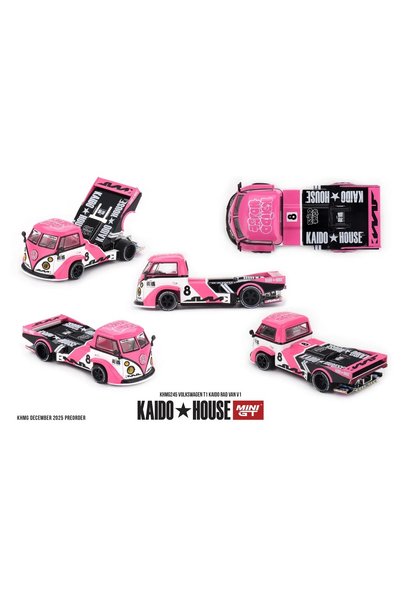 mini gt Kaido House Volkswagen T1 Kaido Rad Van V1 KHMG245 Pink 1:64 Scale Mo...