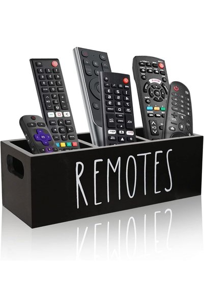 Generic TV Remote Holder, Black Wooden Organizer, Perfect for Nightstand or T...