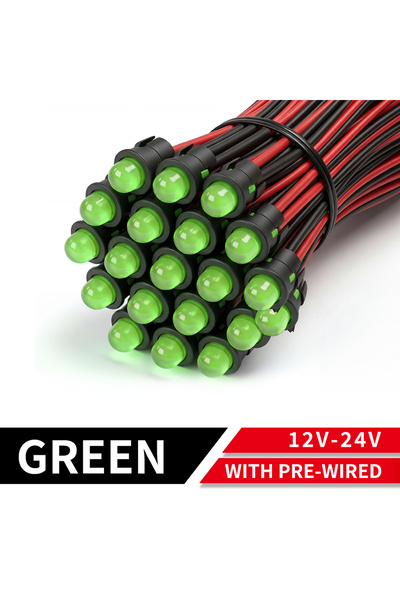 Choice أضواء مؤشر LED خضراء مقاومة للماء IP67 بحجم 6 مم، 12 فولت-24 فولت، 10/...