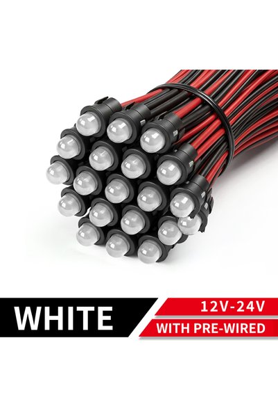 Choice أضواء مؤشر LED بيضاء مقاومة للماء IP67 بحجم 6 مم، 12 فولت - 24 فولت، 1...
