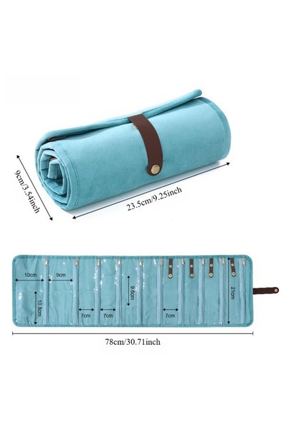 Choice Blue Portable Foldable Jewelry Bag with Buckle Rings Velvet Travel Org...
