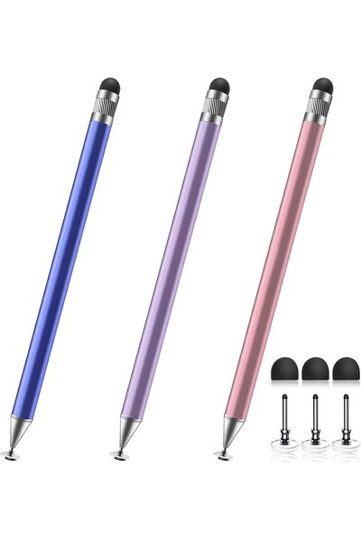Generic 3 Pack 2-in-1 Stylus Pen for Touch Screens Blue+Rose Gold+Purple