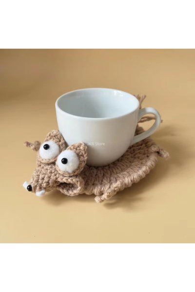 Choice Squirrel Handwoven Animal Shape Crochet Cup Coaster Reusable Coffee Te...