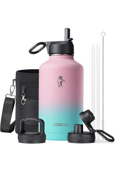 Generic Insulated Water Bottle with 3 Lids, 1.9 Liters, Bubblegum Princess