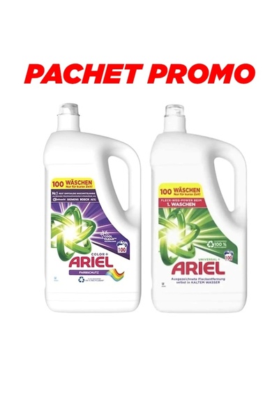 Ariel OFERTA cu detergent lichid de rufe Universal Clean 5L + Color+ 5L