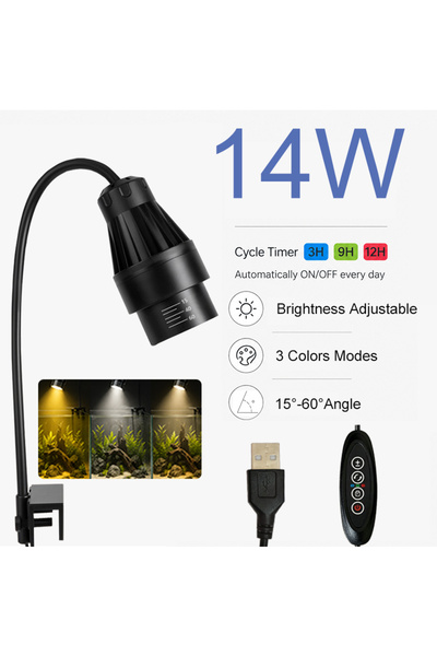 Choice 14W USB LED Aquarium Spotlight Clip-on 3-Color with Cycle Timer & Cool...