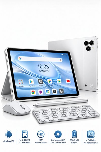 Omaze 10.1 İnç Android Tablet 16 GB RAM 1 TB Hafıza Klavye Mouse Kalem ve Kıl...