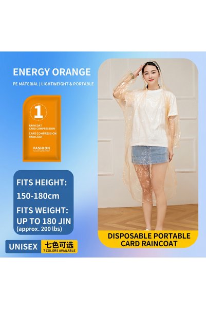Choice orange Portable Card Size Disposable Raincoat Adults Pocket Rain Ponch...