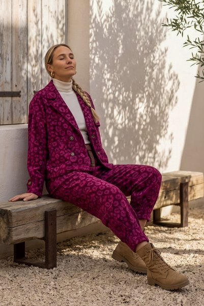 Chiccy Italian Fuchsia Jacket with Collar, Pockets, and Belt; Elasticated Jac...