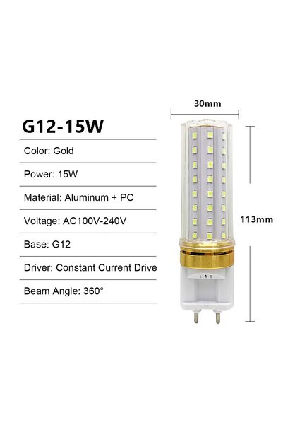 Choice مصباح LED على شكل حبة الذرة، لون أبيض طبيعي، 15 واط، قاعدة G12، متوفر ...
