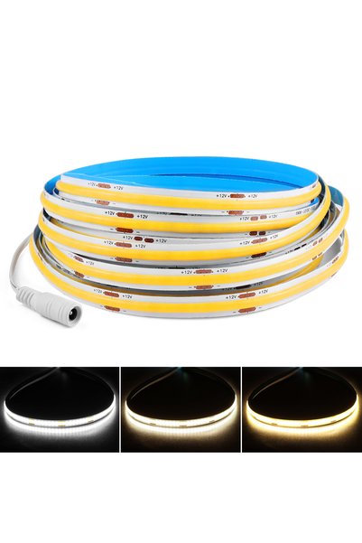 Choice 5m 12V Warm White 12V 24V COB LED Strip Lights High Density 320 LEDs/m...