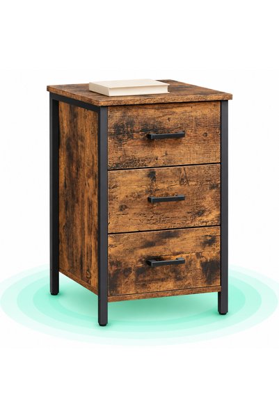 Timebox Noptiera cu 3 sertare, 40x40x60 cm, Cadru din otel, Blat din PAL, Sti...