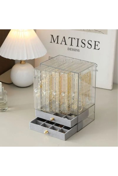 Choice Grey 2 Layers Vintage Plastic Earring And Necklace Display Case with D...