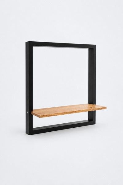 BLACK Raft de Perete din Lemn cu Cadru Metalic BLACK, 40 × 10 × 40 cm