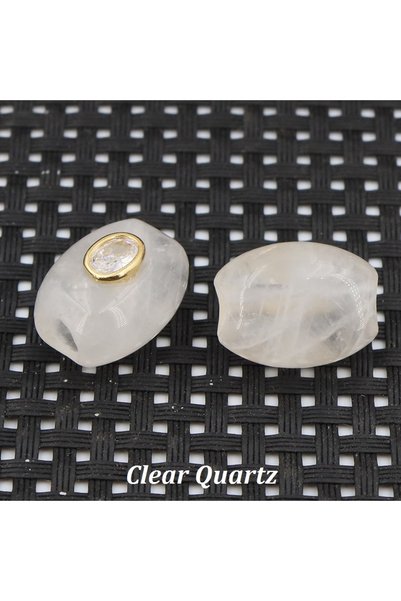 Choice 1 pc Clear Quartz Natural Stone Big Hole Flat Bucket Bead with Zircon ...