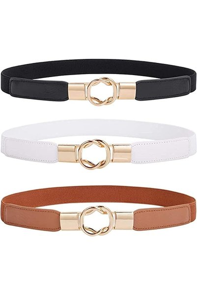 Generic Women 3 Pack Retro Elastic Stretchy Metal Buckle Skinny Waist Belt fo...