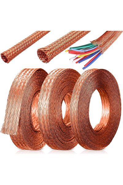 Generic Cable Tidy Sleeve, 3 Rolls Tinned Copper Braid Cable Shielding Sleeve...