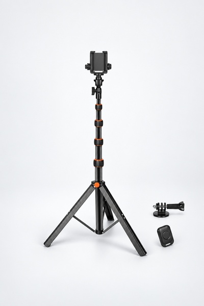 BLACK Suport Telefon 2 în 1 Extensibil 170cm NEGRU, Android IOS, Control Blue...
