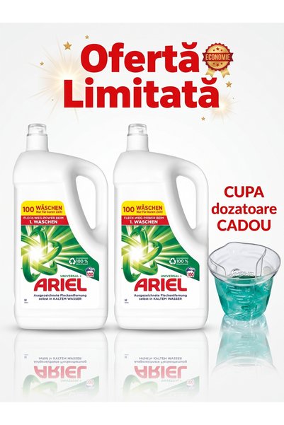 Ariel OFERTA 2 x Detergent lichid Universal Clean, 100 de spălări, 5L + Cupa ...