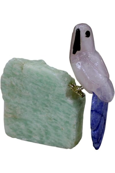 Generic Latas Natural Hand Carved Rose Quartz With Lapiz Stone Parrot Bird in...