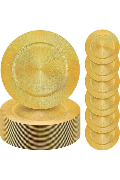 Generic Gold Plates 13 Inch, Set of 10 Plastic Round Chargers for Dinner Tabl...