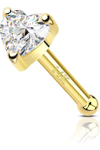 Generic 14K Solid Gold Nose Ring 20G 7MM Gold Nose Stud Clear CZ Nostrial Pie...