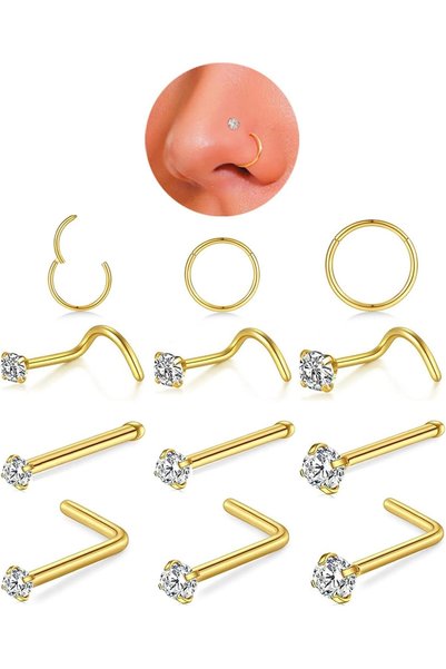 Generic 18g Nose Rings Hoop and 20g Nose Studs Sets for Women Men,Hypoallerge...