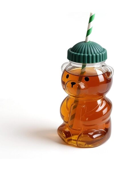 Generic Bear Cup with Lid & Straw, 150ml Cute Bear Mugs, PET 3D Sippy Cups, R...