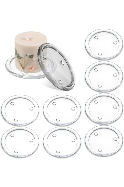 Generic 12 Pcs Clear Glass Candle Plates, 10 CM Round Pillar Candle Holder Tr...