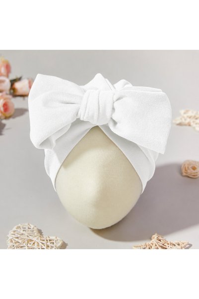 nannie Turban de catifea albă cu fundă - 0-3 ani