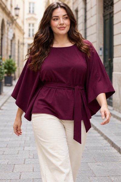 royal prime plus Women's Plus-Size Batwing Sleeve Belted Poncho