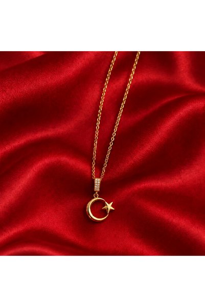 Soleildor 316 Turkey Turkish Flag White-Stone Crescent and Star Steel Necklac...