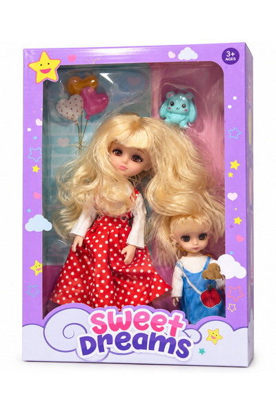 odjas Set 2 Păpuși Sweet Dreams – Păpușă Mare și Mică cu Păr Blond, Ținute Co...