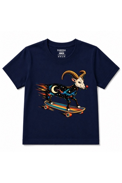 Rabona Fashion Cosmic Goat Rider – Tricou pentru copii cu capră pe skateboard...