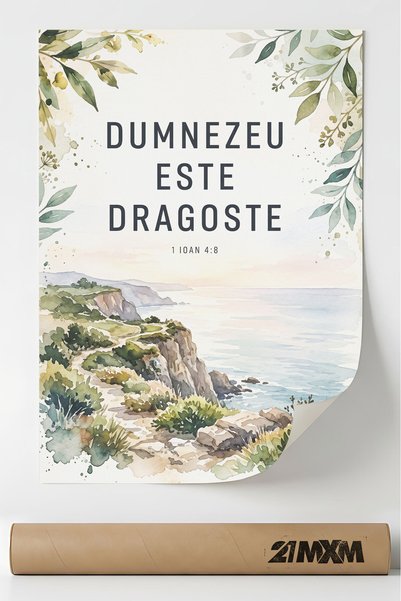 21mxm Poster Crestin cu Verset Biblic 1 Ioan 4:8 - "Dumnezeu Este Dragoste", ...