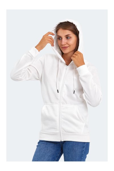 LC Waikiki SLAZENGER White 3-Ply Plain Standard & Regular Women's Zipper Swea...