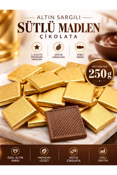 MUVI CHOCO ALTIN SARGILI SÜTLÜ MADLEN ÇİKOLATA 250 G