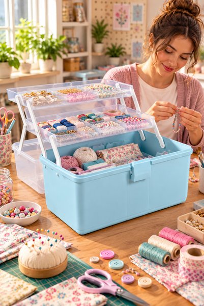 Binbirreyon Top-Opening Hobby Storage Box with Organizer, 23x34x20 cm, DD051