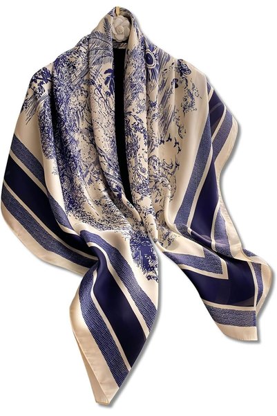 Generic Silk Scarf with Flower Tree and Animal Print Satin Head Scarf for Nec...