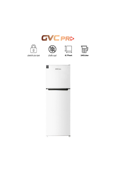 GVC PRO ثلاجة وفريزر علوي جي في سي برو، 8.6 قدم، 245 لتر، أبيض - GVRF-450W