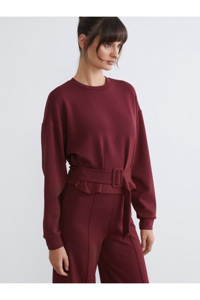 LC Waikiki Soulife Burgundy Belt Detail Women's Sweatshirt, Featuring the ALI...
