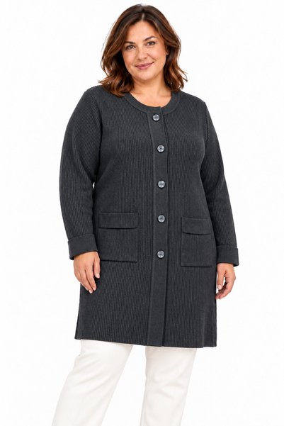 Mutlu City Women's Plus-Size Corded Fabric Round-Neck Cardigan for Middle-Age...
